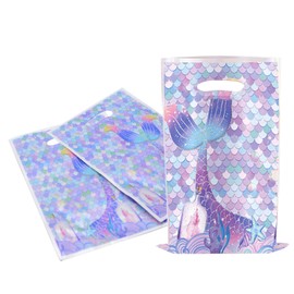 YYaaloa 30pcs Goodie Bags Party Favor Bags Plastic Candy Bags Gift Bags Loot Bags Bulk for Birthday Baby shower Return Gift (Light Purple-Mermaid)
