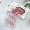 3D Pink Flower Press on Nails French Tip Medium Almond