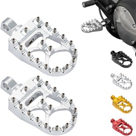 KEMIMOTO CNC Motorcycle Wide Fat Foot Pegs Compatible with Dyna Sportster FLFB FLSTF Iron 883 Softail Street Glide 360° Rotating Footpegs Silver