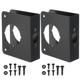 PATIKIL Door Reinforcement Plate, 2 Set Doors Reinforce Repair for 1-3/8" Thick Door 4-1/2" Size Door Knob Lock Latch Deadbolt Cover Plate Home Security, Black