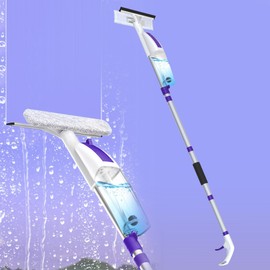 Window Squeegee with 60" Extension Pole, Window Cleaning Squeegee Kit- 2-In-1 Squeegee Scrubber, 3 Microfiber Cleaning Pad&400ML Spray Bottle, Multi-Use Squeegee for Home Window Shower Car Windshield.