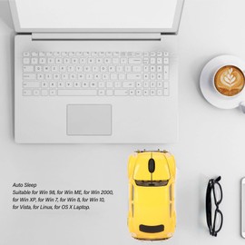 Car Mouse, 1600DPI 2.4GHz Wireless Gaming Mouse Sports Car Shaped Mouse with USB Receiver, Auto Sleep Mode, LED Light Cordless Computer Mouse for Laptop Desktop (Yellow)