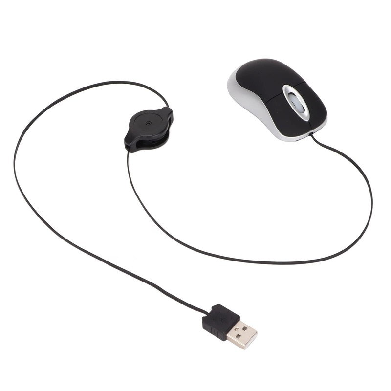 Mini USB Wired Optical Mouse with 68cm Retractable Cord, Portable