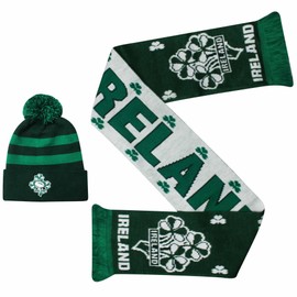 GIFTS 4 ALL Ireland Rugby Scarf & Ski Hat Gift Set, Ireland Rugby Fans Match Day Scarf Set, Ireland Rugby Winter Ski Hat Set
