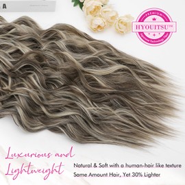 REECHO Hair Extensions, 4PCS Clip in Hair Extensions 24" Thick Long Beach Waves hair extensions HE003 Invisible Lace Weft Natural Soft Synthetic Hairpieces for Women – Ash Brown with Highlights