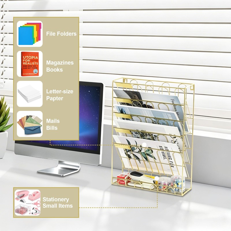 TQVAI Wall File Organizer, 5 Tier Hanging File Organizer with
