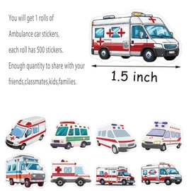 500 Pieces Ambulance Car Decorations Labels Roll Stickers Emergency Vehicle Medical Hospital Doctor Nurse Themed Birthday Party Supplies Decor Favors Jar Containers Letter DIY Sticker Labels Decals