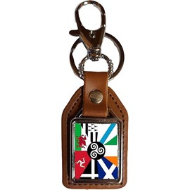 PJ4U Celtic Nations Brown PU Leather Square Key Fob And Gift Bag