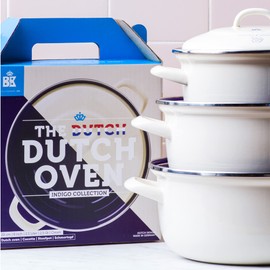 BK Indigo Dutch Heritage Round German Enamelled Casserole with Lid with PFAS-Free Ceramic Non-Stick Coating, 26 cm/5.2 Litre, Induction, Dishwasher Safe, Oven Safe, Cream