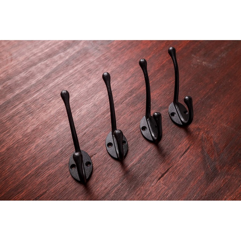 Craftsman Road Vintage Cast Iron Wall Hooks (Black Texture Finish,