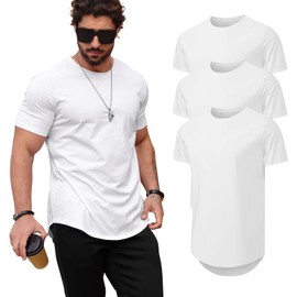 Mancozy 3 Pack T Shirts Casual Hipster Hip Hop Longline Crewneck Tee Shirts 2X-Large