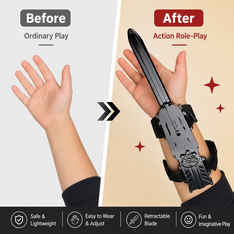 Retractable Ninja Wrist Blade Toy – Plastic Hidden-Blade Role-Play Prop