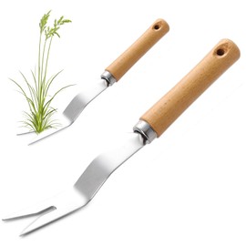 Dandelion Weed Puller With V-Shape Fork, Gardening Hand Tool, Wood Handle Dandelion Removal Tool, Stainless Steel Hand Weed Puller Tool Manual Weed Removing Weed Remover Tool for Yard Weeding Tool