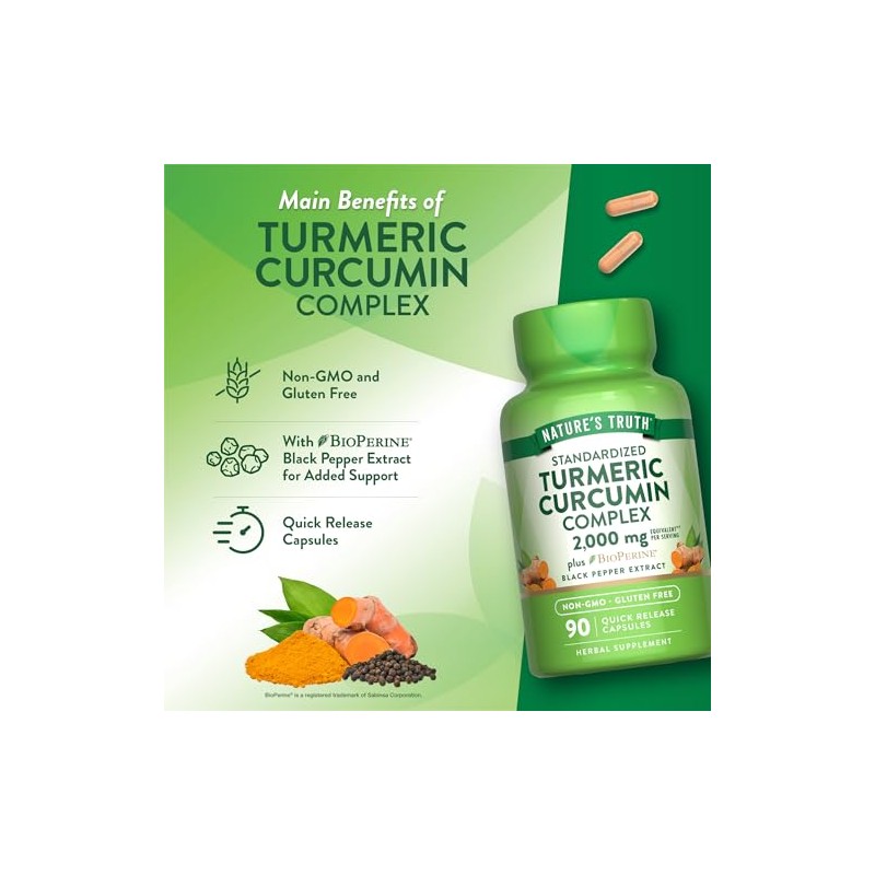 Natures Truth Cúrcuma con Bioperine Pimienta Negra 2000mg por cáda