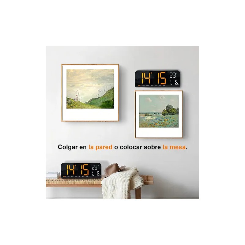 Reloj Digital Royemai Rectangular Negro con Termómetro y Alarma para