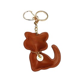 Z'mura Cat Keychain Cute Fluffy Leather Leather Backpack Bag Decoration Charm Simple Pair Gift Strap Collar Cat, Braun