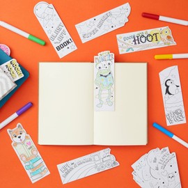 Juvale Bookmarks for Kids - 24-Pack, 2 x 6 in, White Cardstock - DIY Kit & Color Your Own Bookmarks with Bookworm Designs for Classroom Art & Party Favors