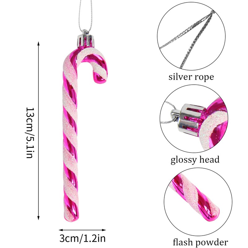 DERAYEE 6 PCS Christmas Glitter Candy Cane Plastic Candy Cane