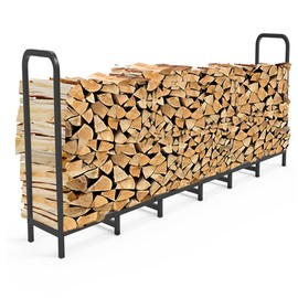 Tikimilor 8ft Firewood Rack Holder, Adjustable Heavy Duty Fire Log Stacker Stand for Fireplace, Outdoor Indoor Metal Wood Pile Storage Organizer, Patio Logs Stand tool, Black