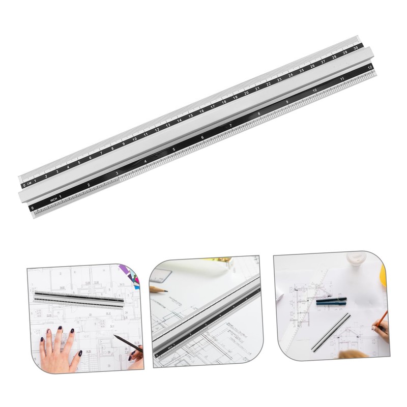 Operitacx Aluminium Ruler, Office Geometry Ruler, Drawing Ruler, Straight Ruler,