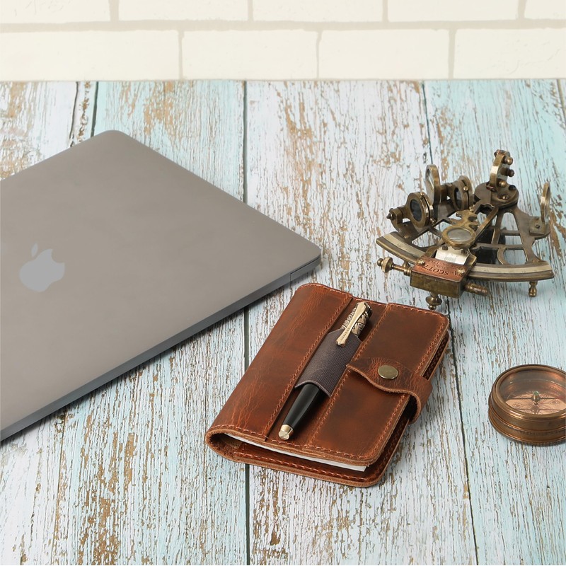 TheAntiq Refillable Tan Field Journal Diary Cover with Pen Loop