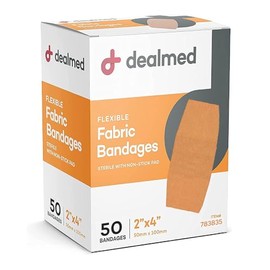 Dealmed Fabric Flexible Adhesive Bandages – 50 Count (1 Pack) Bandages with Non-Stick Pad, Latex Free, Wound Care for First Aid Kit, 2" x 4"