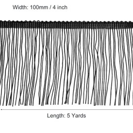 QUARKZMAN 5 Yards 4 Inch Chain Fringe Trim Tassel Sewing Border Polyester Fringe Trim Ribbon for DIY Sewing Clothing Lampshade Decoration, Black