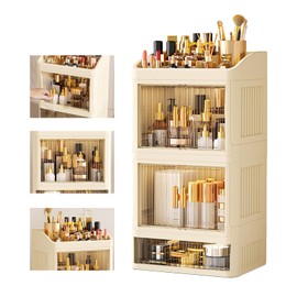 Caja de Almacenamiento de Cosméticos con Cajones 241846.5cm 3 Niveles con puerta transparente,Organizador De Maquillaje 3 Capas, Almacenamiento...    