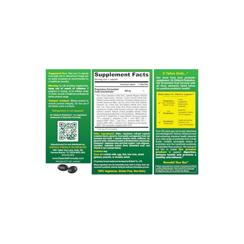 ESSENTIAL FORMULAS Dr. Ohhiras Probiotics, fórmula original, 60 cápsulas con