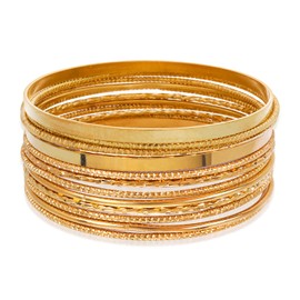 Yolev 14 Piece Bangle Gold Silver Boho Multi Bracelet Set for Girls Punk Chunky Stackable Day Bride Wedding Party Layered Cable Smooth Sari Bracelets Indian Jewellery Women, Metal