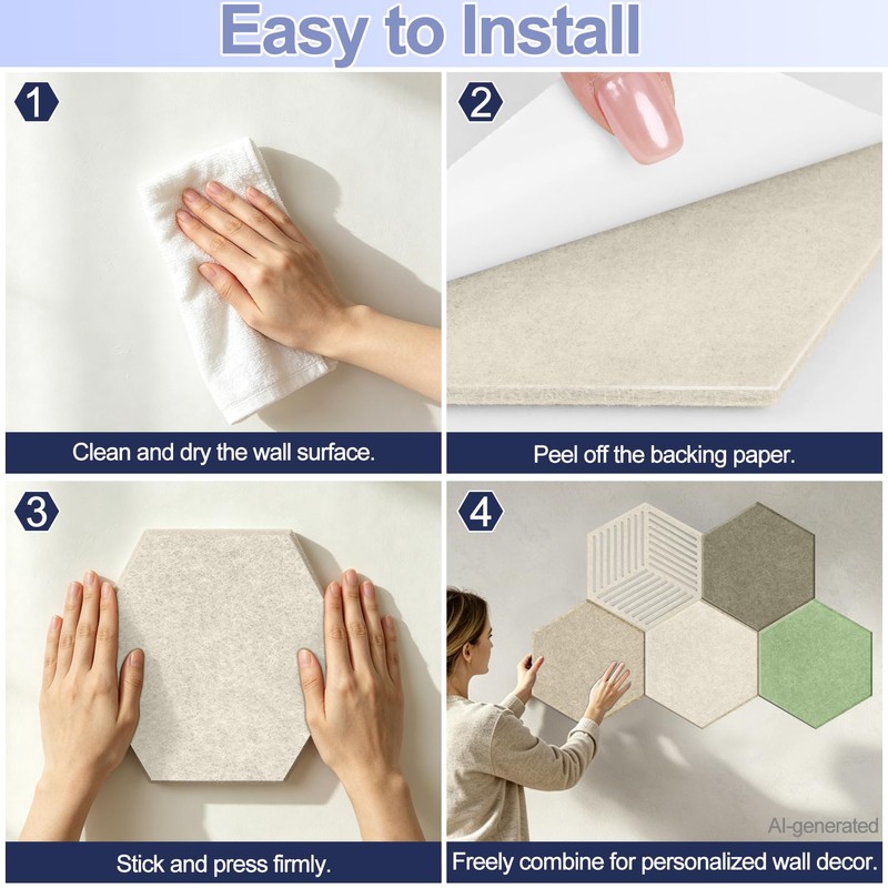 10PCS Hexagon Cork Board Tiles, Self-Adhesive Felt Bulletin for Walls