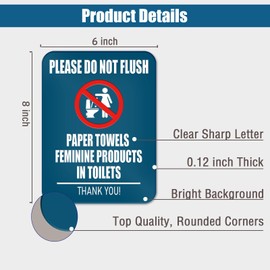 6x8 Inch Please Do Not Flush Paper Towels Feminine Products Into Toilets Sign Acrylic Self-stick Warning Signage for Restroom Toilet Bathroom (Blue)