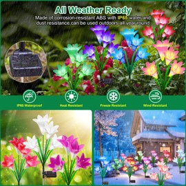 Solar Garden Lights - 6 Pack Upgraded Solar Lights Outdoor with 24 Bigger & Brighter LED Lily Flower Lights - Color Changing Waterproof Solar Lights for Outside Yard Porch Outdoor Garden Décor