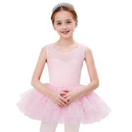 KARETT Ballet Leotards for Girls 6-7Years with Sparkly Pink Tutu Skirt Toddler Gymnastics Leotard Ballerina Dress