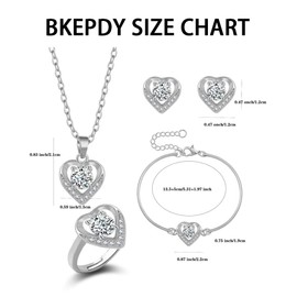 BKEPDY KBRPEY Love Jewellery Set Zircon Necklace Earrings Ring and Bracelet Jewellery Set Heart Jewellery Set Fashion Jewellery Christmas Birthday Gift, 100% copper