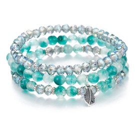 FULU AUTUMN Boho Beaded Bracelet Multi-Layer Crystal Stone Beaded Bracelets for Women Stretch Bracelets Fashion Jewellery Birthday Gifts for Her(39-Jade green)