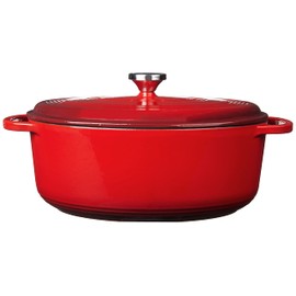Lodge 7 Quart Enameled Cast Iron Oval Dutch Oven with Lid – Dual Handles – Oven Safe up to 500° F or on Stovetop - Use to Marinate, Cook, Bake, Refrigerate and Serve – Red