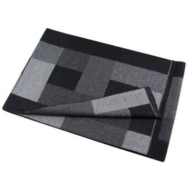 JFAN Men's Winter Scarf Soft Cosy Tartan Check Long Scarf Fashionable Warm Lightweight Feel Wool Scarves-Black