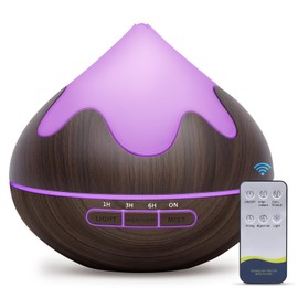 GLOXA 500ML Essential Oil Diffuser, Aromatherapy Diffuser with Remote Control, Multifunctional Air Diffusers for Home Office Room, Fragrance Aroma Diffuser with 7 Color LED & 2 Mist Mode, Dark Brown