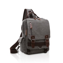 FANDARE Retro Chest Bag Sling Bag Men's Backpack Women's School Bag Canvas School Backpack Shoulder Bag Backpack Sports Bag for School Leisure Travel Business Jogging, Grey A, Leisure backpack