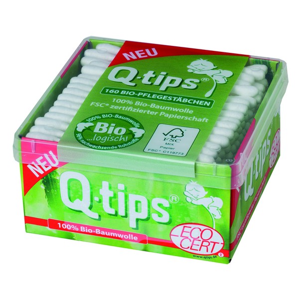 Q-tips Organic Care Sticks Cube Box 4 Packs of 160