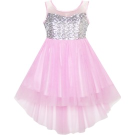 Flower Girls Dress Sequin Mesh Hi-lo Wedding Pageant Birthday Size 14 Years Pink