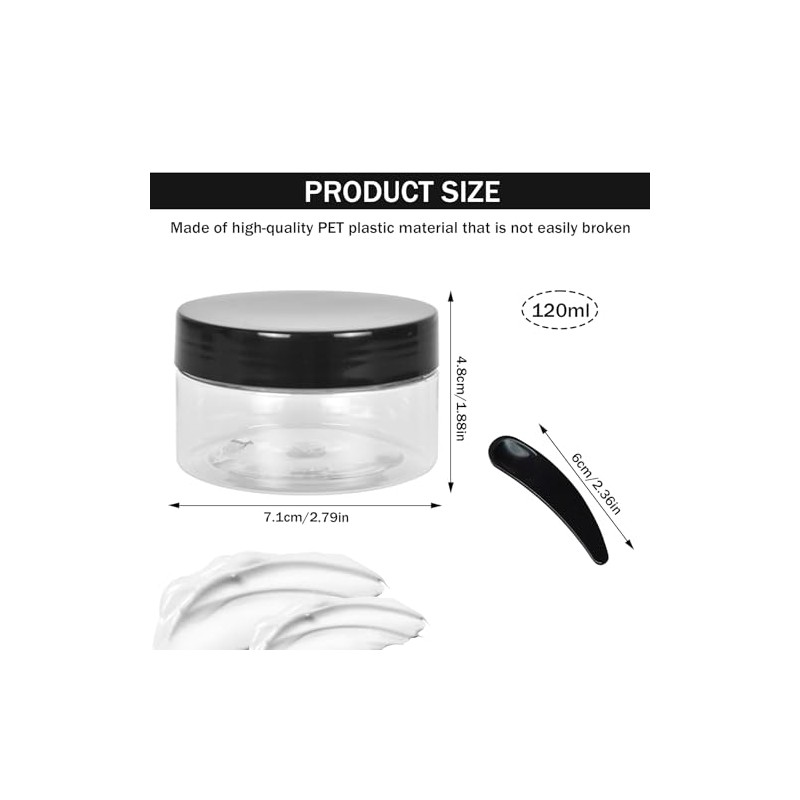 6Pcs 120ml Clear Plastic Jars with 3Pcs Mini Spatulas, Refillable