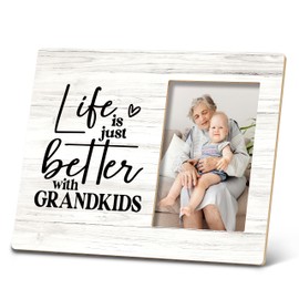 SRADMO Life is Just Better with Grandkids Picture Frame,Best Grandparents Gifts 10×8 inch Wooden Tabletop Photo Frame,Grandparents Day Birthday Gifts for Grandparents from Granddaughter Grandson（Color-1）