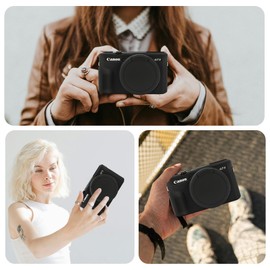 RAIALL Silicone Case for Canon PowerShot G7X Mark II Digital Camera, Travel Lightweight Soft Rubber Cover with Removable Lens Cover for G7X2, Black