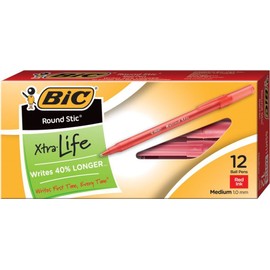 BIC - Round Stic Ballpoint Stick Pen, Red Ink, Medium, Dozen GSM11-RD (DMi DZ