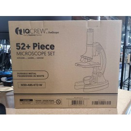 AmScope 120X-1200X 52-pcs Beginner Microscope STEM Kit with Metal Body Microscope, Plastic Slides, LED Light and Carrying Box (M30-ABS-KT2-W),White