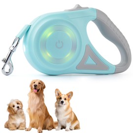 Correa Retractil para Perro 5 Metros, Correa para Perro Retractil luz LED y sistema seguridad bloqueo rápido, durable ajustable para perros pequeño mediano grande Correa Perro Retractil (Verde)