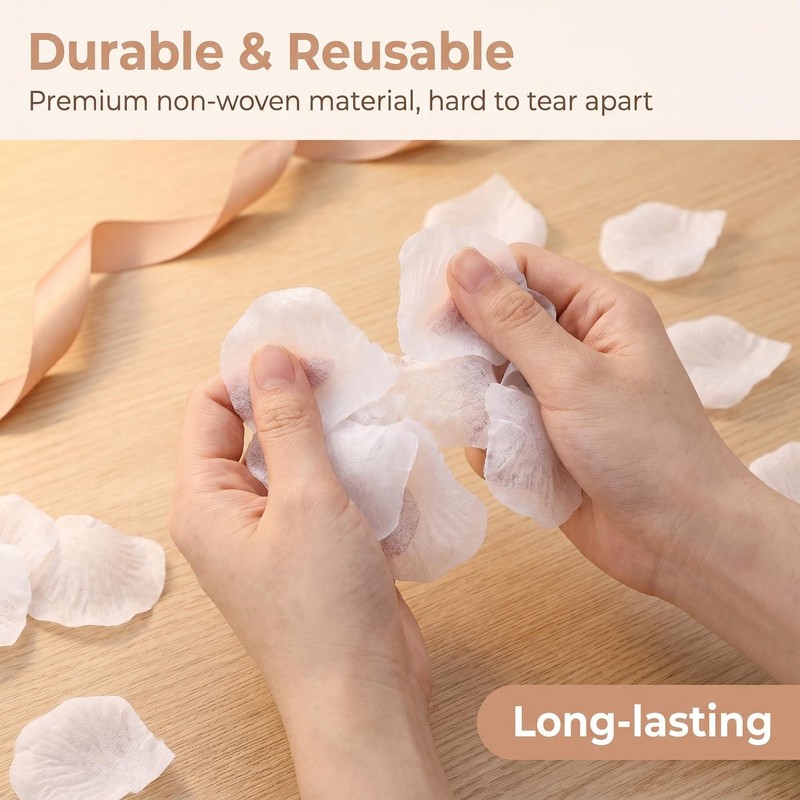 Ertzinla 3000Pcs White Artificial Rose Petals, Non-Woven Realistic Fake Petals