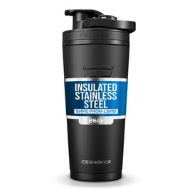 Ice Shaker Insulated Stainless Steel Shaker Bottle | 26oz, Black | Cold for 30+ Hours | Insulated Cup with Twist-on Agitator | Odor-Free Bottle for Protein Shakes, Water, Smoothies, Cocktails